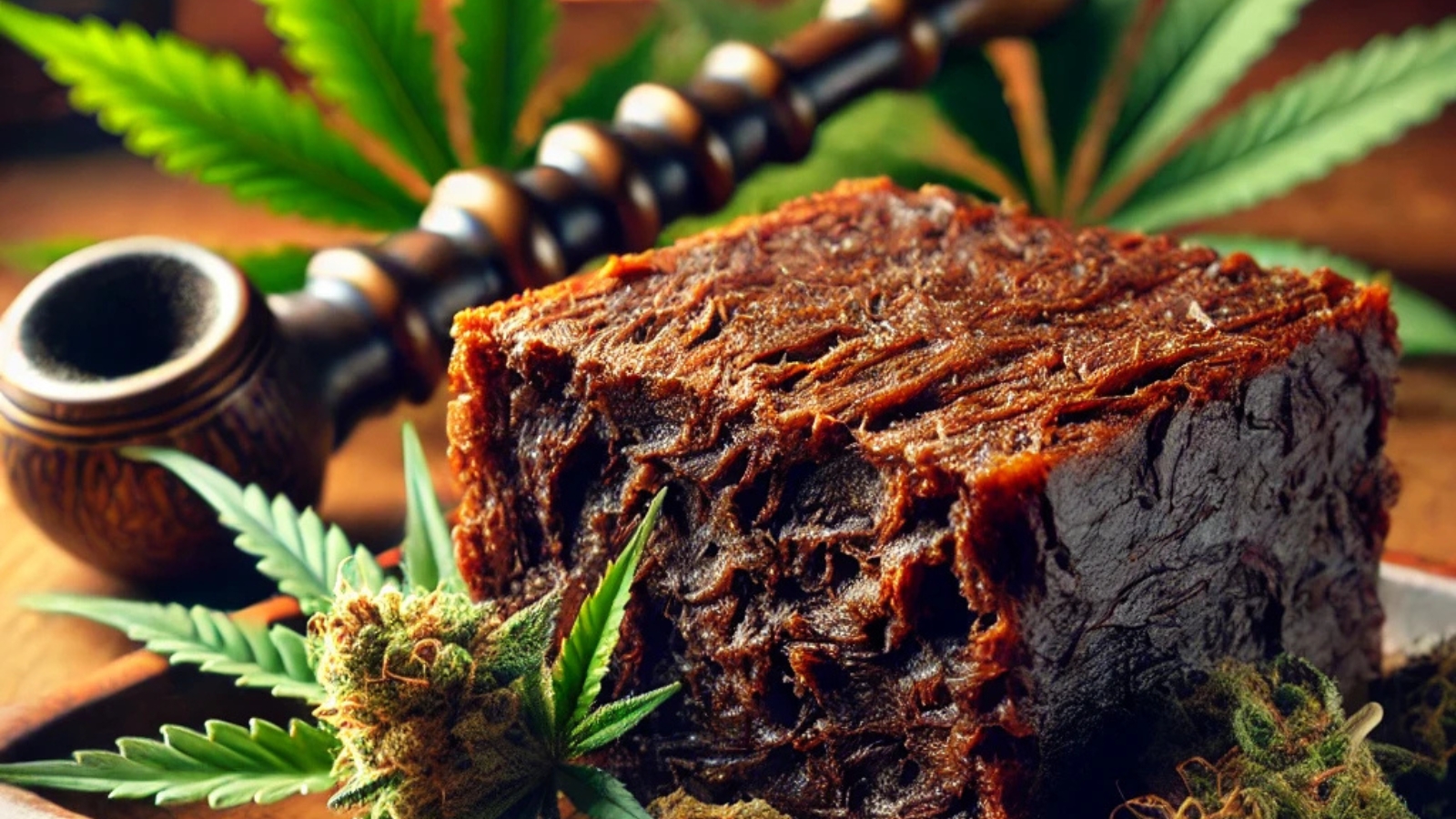 An image of afghani hash on a background with pipes.