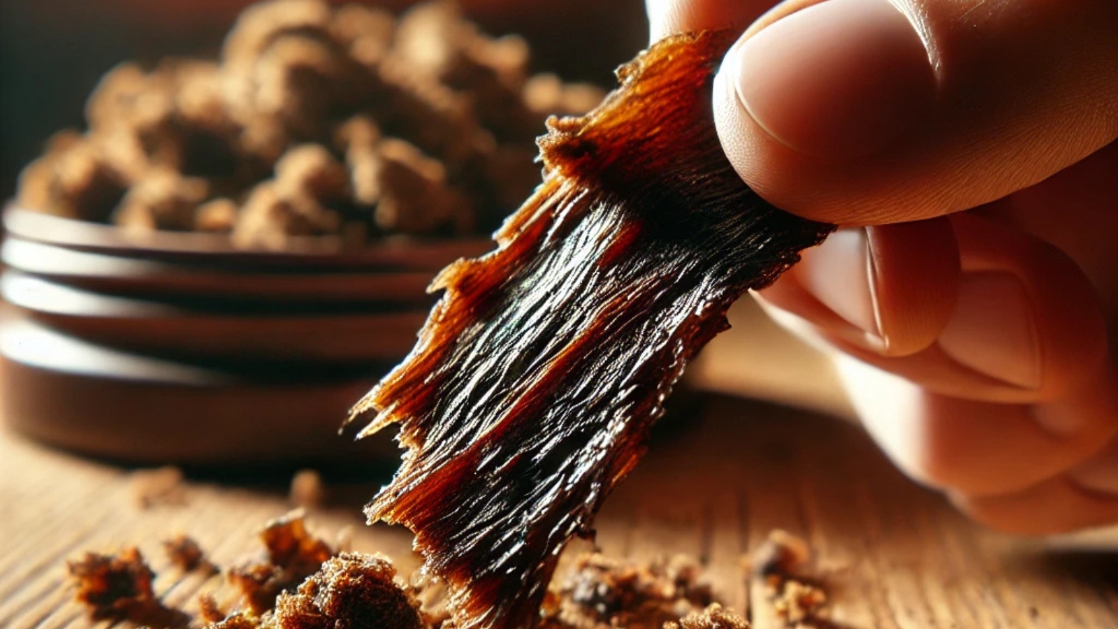 A close up of afghani hash being held with two fingers.