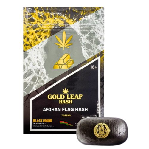 An image of gold leaf hash afghan flag on a white background.
