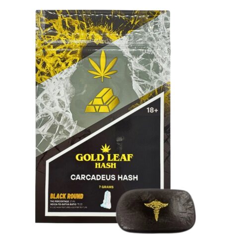 An image of gold leaf hash caradeus hash on a white background.