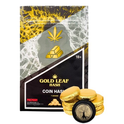 An image of gold leaf hash coin hash on a white background.