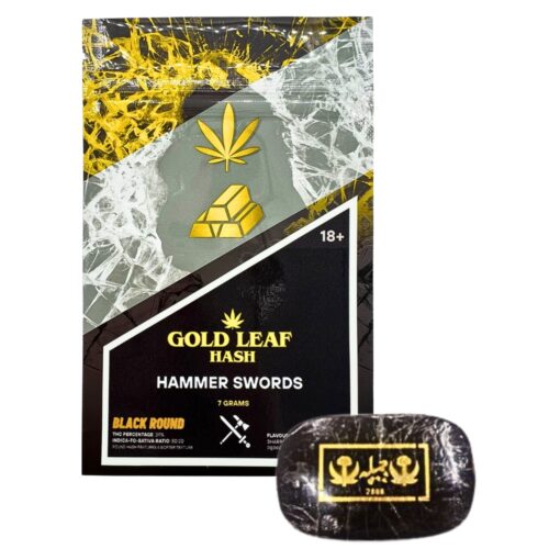 An image of gold leaf hash with hammer swords hash on a white background