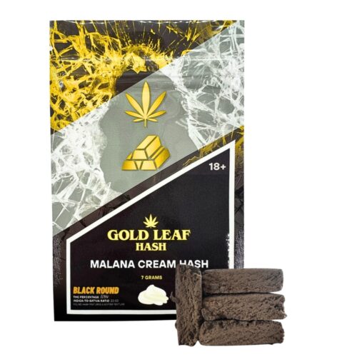 An image of gold leaf hash malana cream on a white background.