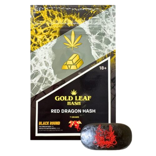 An image of gold leaf hash red dragon on a white background
