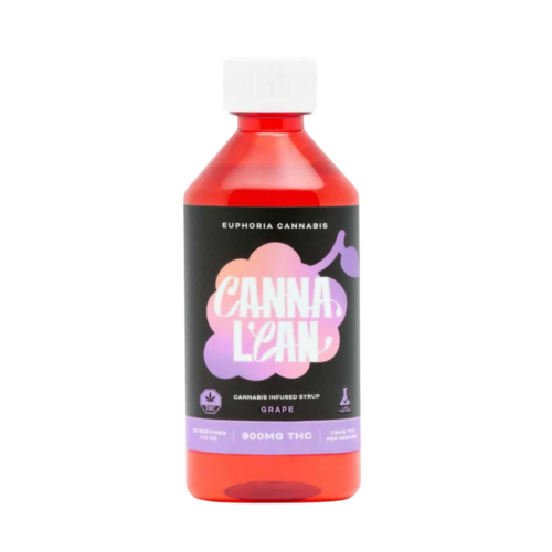 Bottle of Euphoria Cannabis Grape CannaLean THC Syrup (900mg) standing upright on a white background