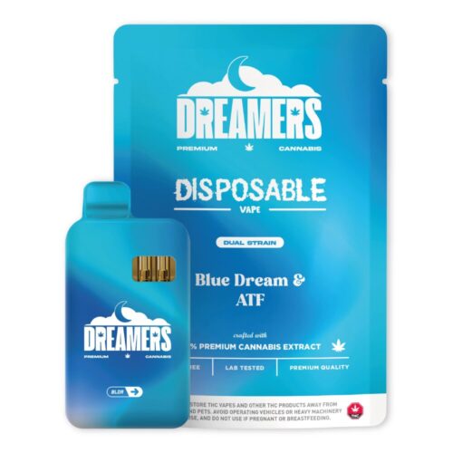 Dreamers Blue Dream & ATF THC Vape Pen with packaging, displayed on a plain white background.