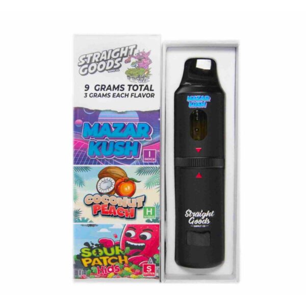 Straight Goods – 9g Disposable THC Vape – Mazar Kush x Coconut Peach x Sour Patch Kids