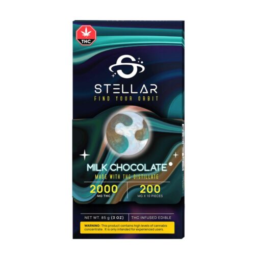 An image of a Stellar - Milk Chocolate Bar – 2000mg THC on a clean, white background