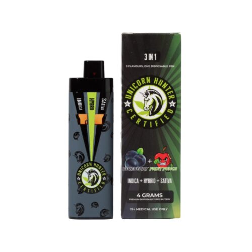 An image of Unicorn Hunter – 4g Disposable THC Vape – Blueberry X Fruit Punch on a white background
