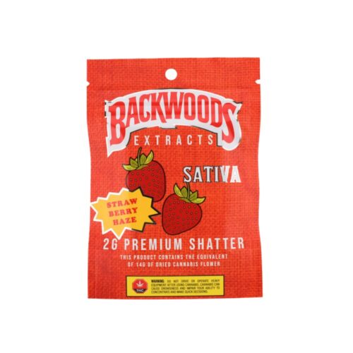 An image of Backwoods Extracts – Strawberry Haze Sativa Shatter on a clean white background