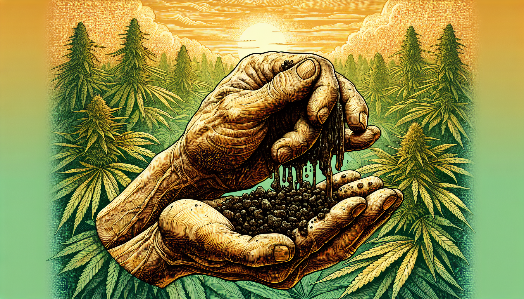 Illustration of traditional hand-rolling method for hash production