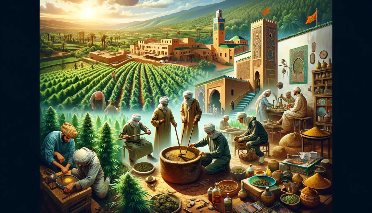 Moroccan Hash Image with Background of people producing the product